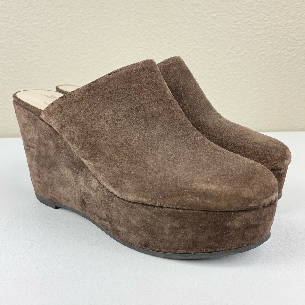 ROBERT CLERGERIE Women's 8 B Brown Suede Platform Mule Wedge Heels Slip On Leath - Picture 2 of 12